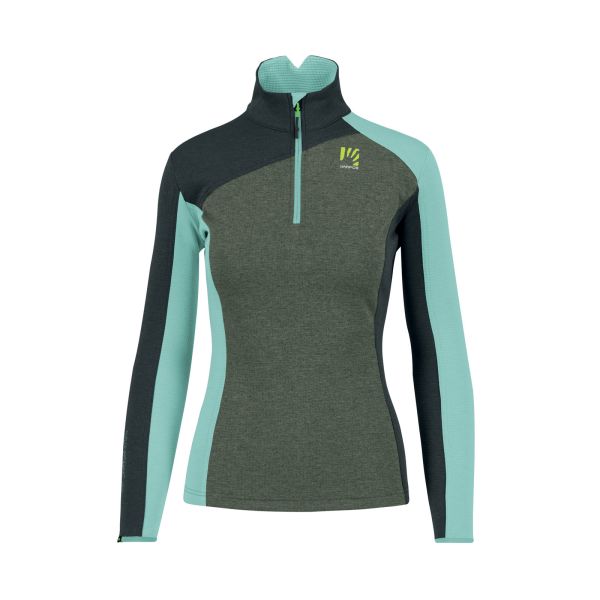 Karpos FEDERA HALF-ZIP dámska flíska Thyme/Black Sand/Aqua Ski