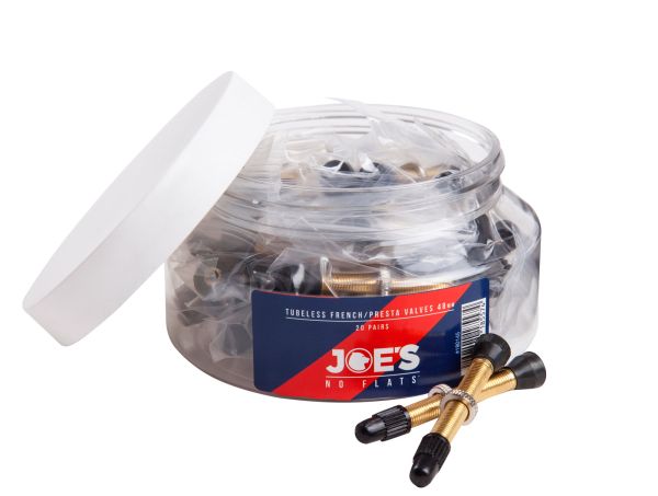 Joe&rsquo;s 20 Pairs Tubeless French/Presta valves 48 mm- in a jar